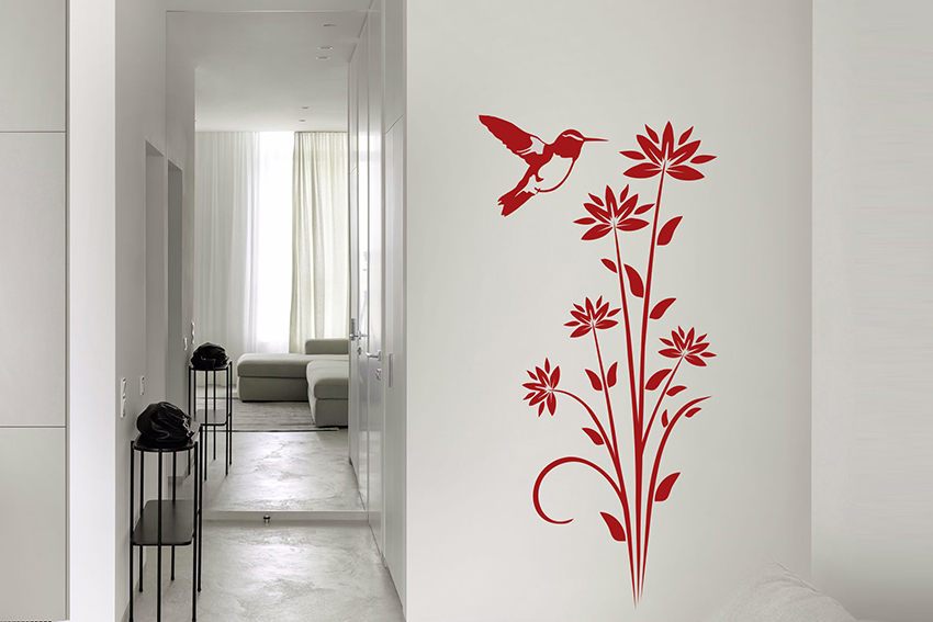 Samolepky na zeď - Květina s kolibříkem