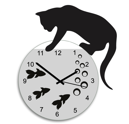 Nástěnné hodiny - Akvárium s kočičkou